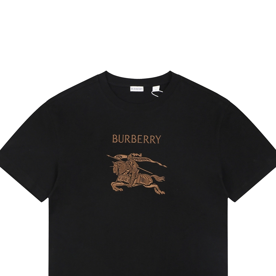 Burberry Equestrian Knight Embroidered Cotton T-Shirt Black