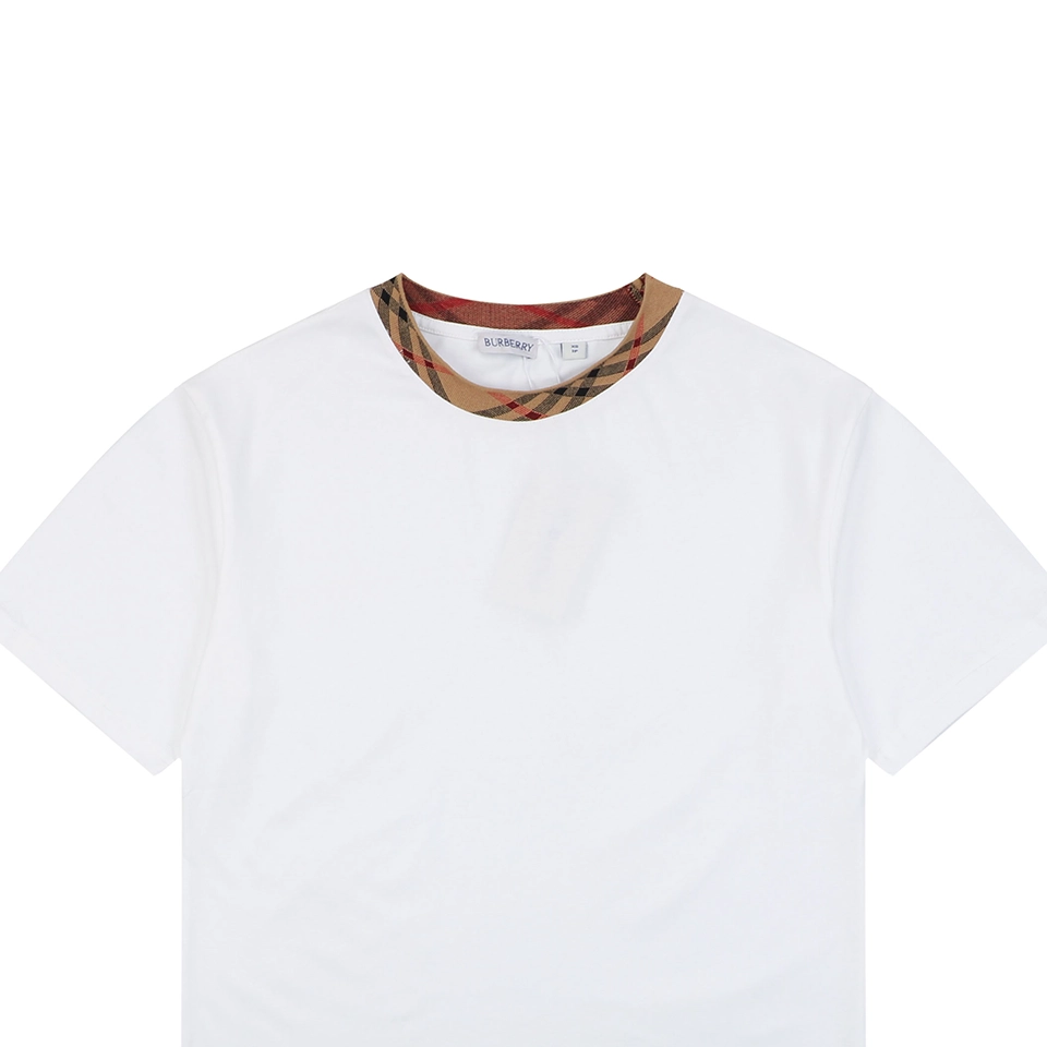 Burberry Vintage Check Collar Cotton T-Shirt White