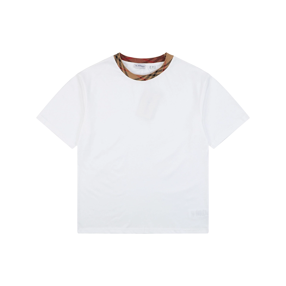 Burberry Vintage Check Collar Cotton T-Shirt White Front view