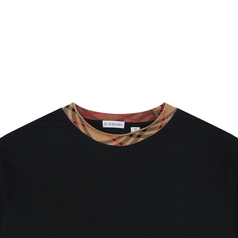 Burberry Vintage Check Collar Cotton T-Shirt Black