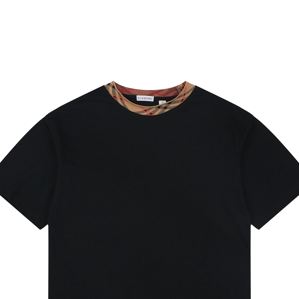 Burberry Vintage Check Collar Cotton T-Shirt Black