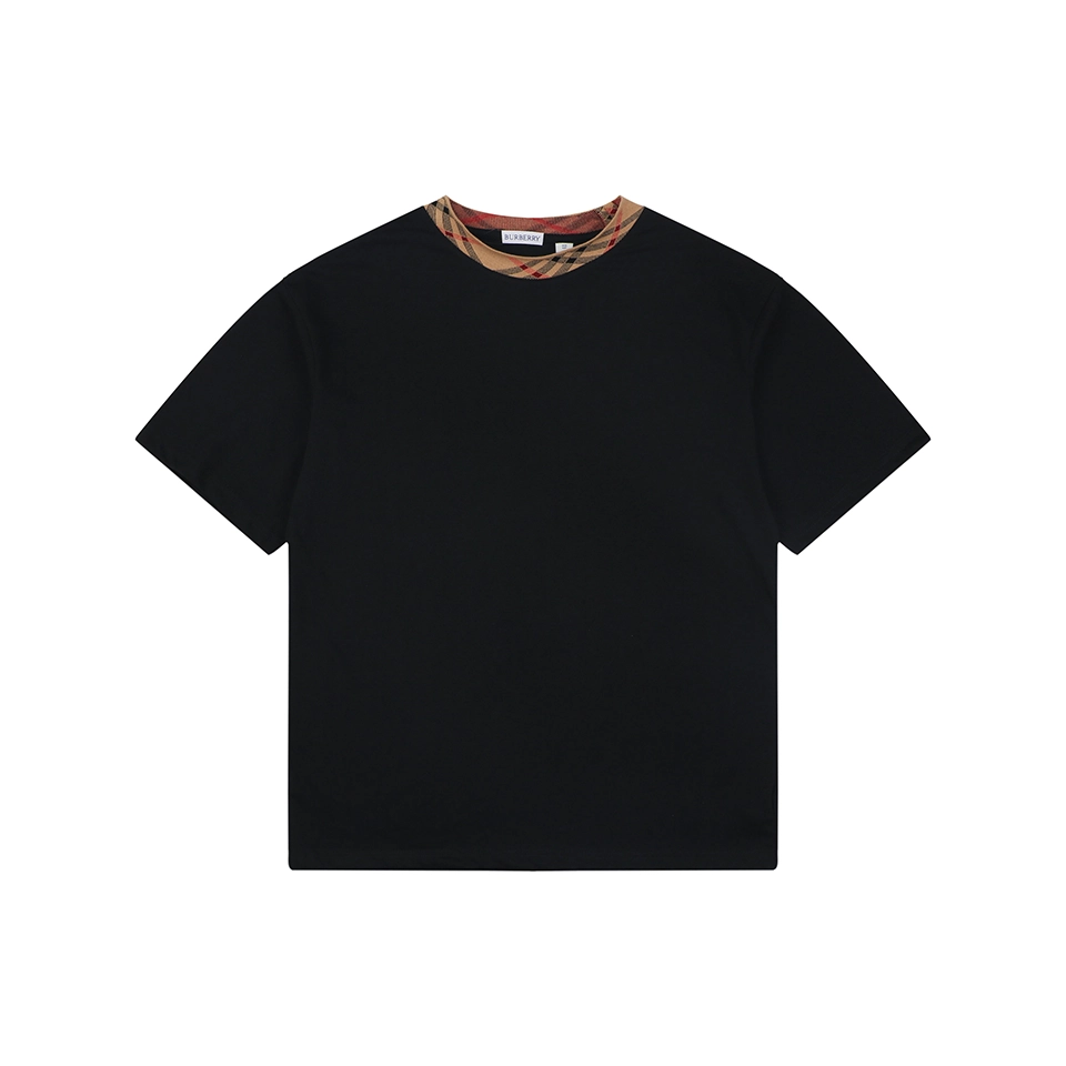 Burberry Vintage Check Collar Cotton T-Shirt Black Front view