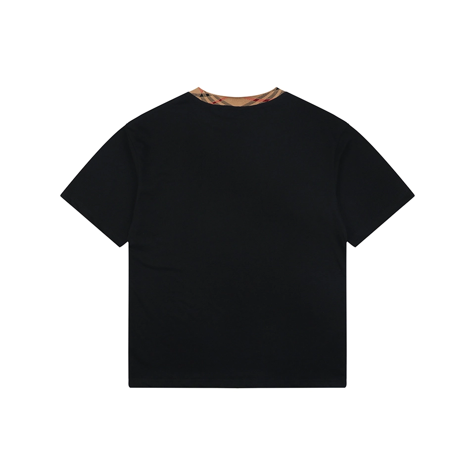 Burberry Vintage Check Collar Cotton T-Shirt Black Back view