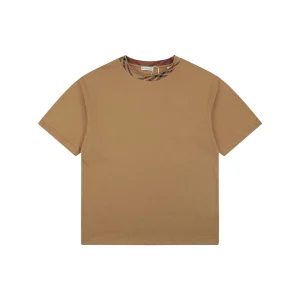 Burberry Vintage Check Collar Cotton T-Shirt Brown Front view