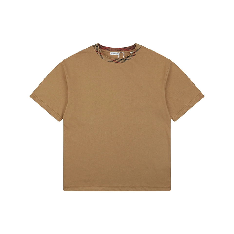 Burberry Vintage Check Collar Cotton T-Shirt Brown Front view
