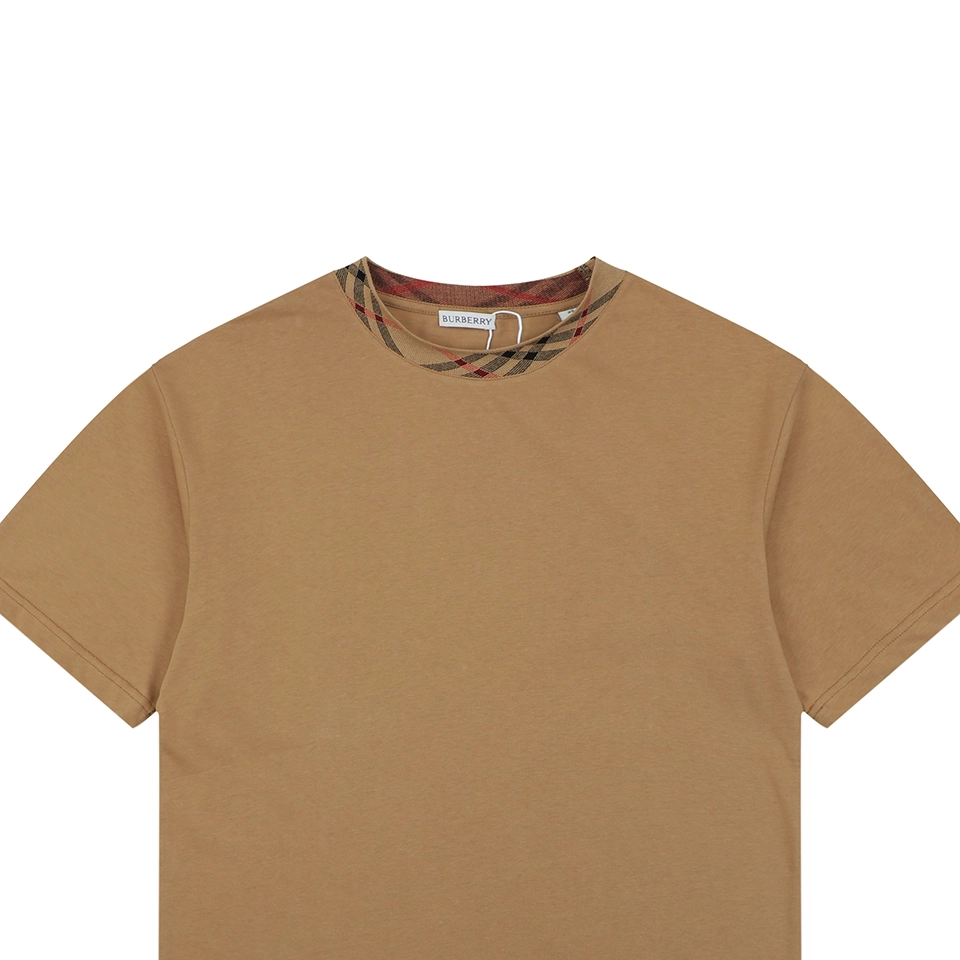 Burberry Vintage Check Collar Cotton T-Shirt Brown