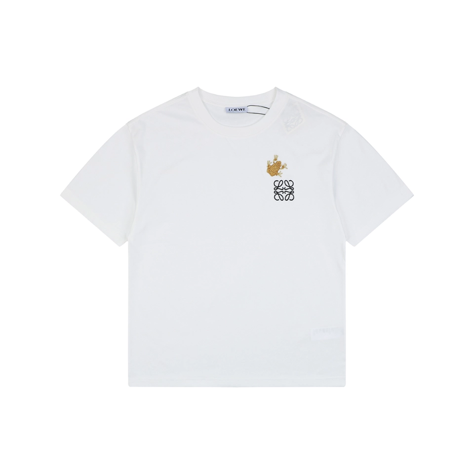 Loewe Frog Embroidered Anagram Cotton T-Shirt White Front view