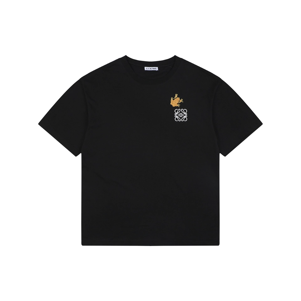 Loewe Frog Embroidered Anagram Cotton T-Shirt Black Front view