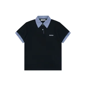 Miu Miu Layered Check Collar Polo Shirt Front view