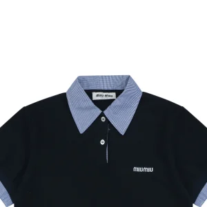 Miu Miu Layered Check Collar Polo Shirt