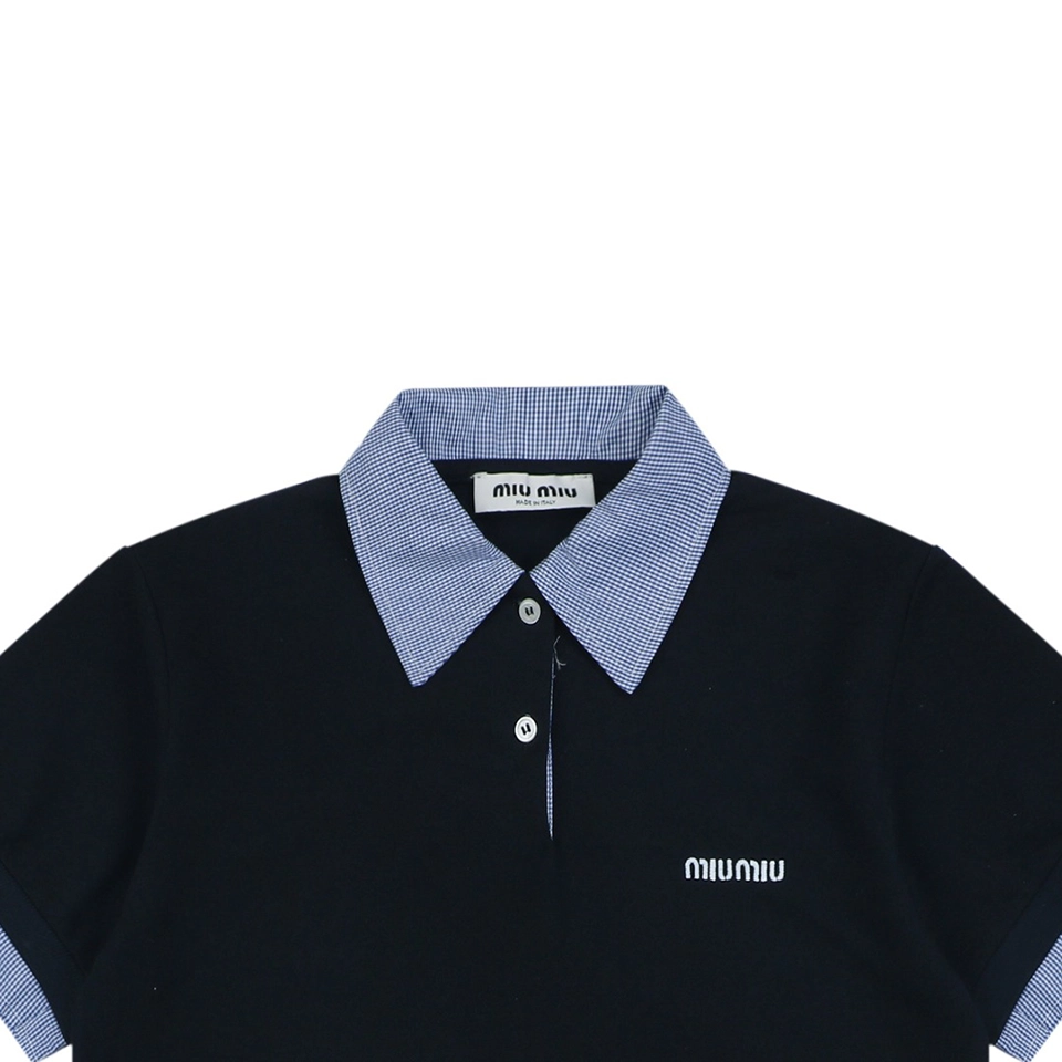 Miu Miu Layered Check Collar Polo Shirt