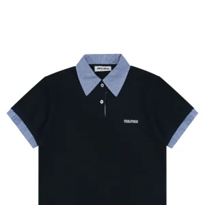 Miu Miu Layered Check Collar Polo Shirt