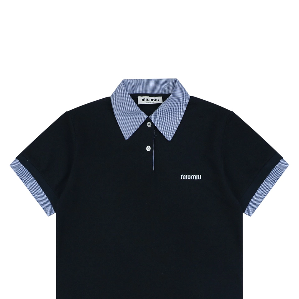 Miu Miu Layered Check Collar Polo Shirt