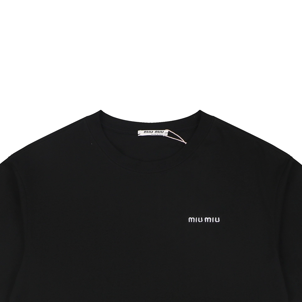 Miu Miu Mini Logo Embroidered T-Shirt Black