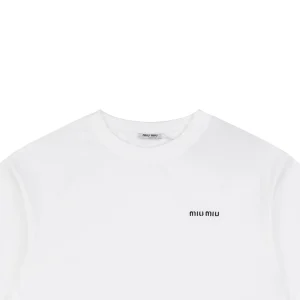 Miu Miu Mini Logo Embroidered T-Shirt White