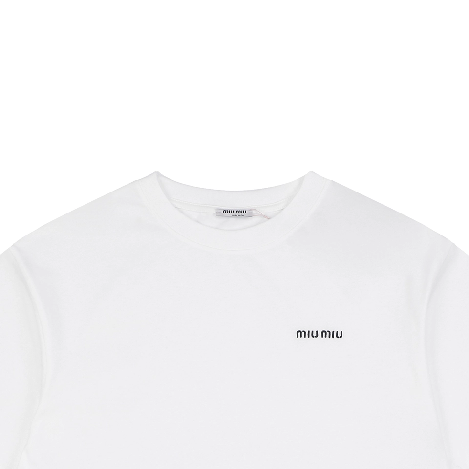 Miu Miu Mini Logo Embroidered T-Shirt White