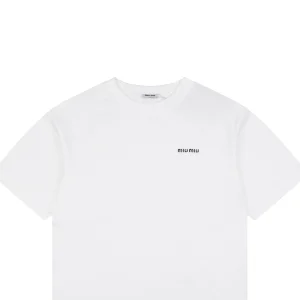 Miu Miu Mini Logo Embroidered T-Shirt White