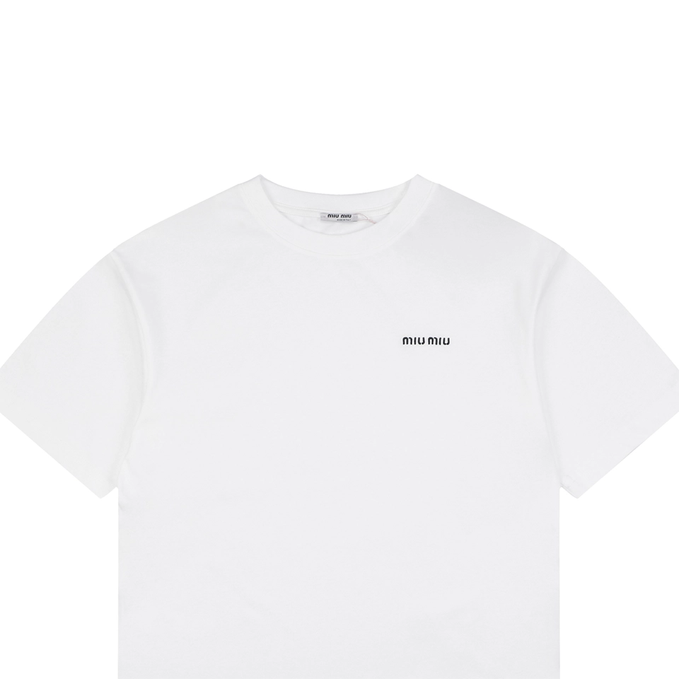 Miu Miu Mini Logo Embroidered T-Shirt White