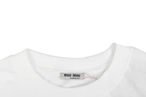Miu Miu Mini Logo Embroidered T-Shirt White Collar