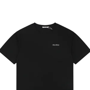 Miu Miu Mini Logo Embroidered T-Shirt Black