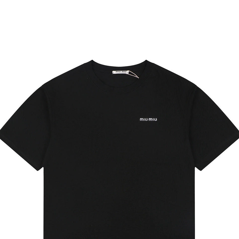 Miu Miu Mini Logo Embroidered T-Shirt Black