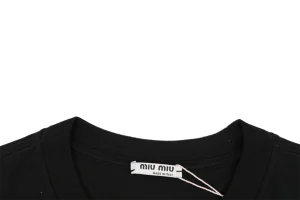 Miu Miu Mini Logo Embroidered T-Shirt Black Collar
