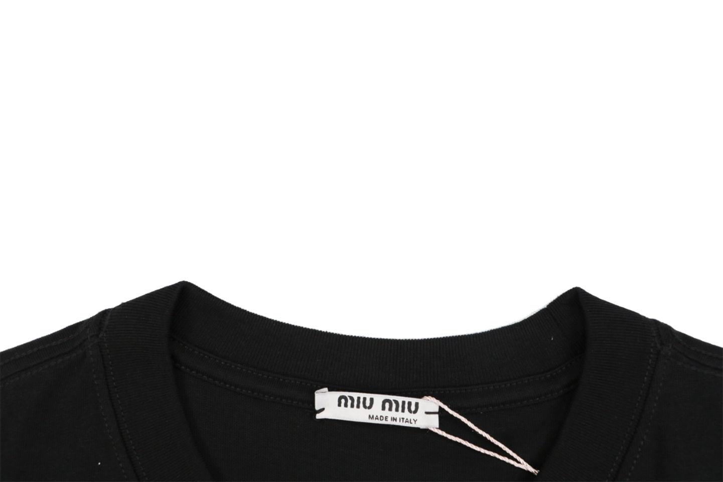 Miu Miu Mini Logo Embroidered T-Shirt Black Collar