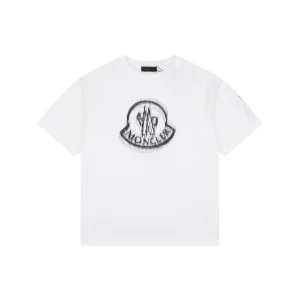 Moncler Distorted Logo Graphic T-Shirt White Front view