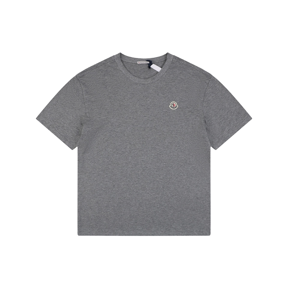 Moncler Logo Patch Cotton T-Shirt Grey Front view
