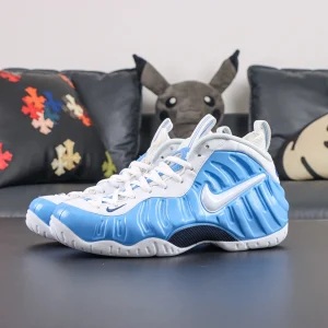 Nike Air Foamposite Pro University Blue lateral view with iconic Foamposite shell