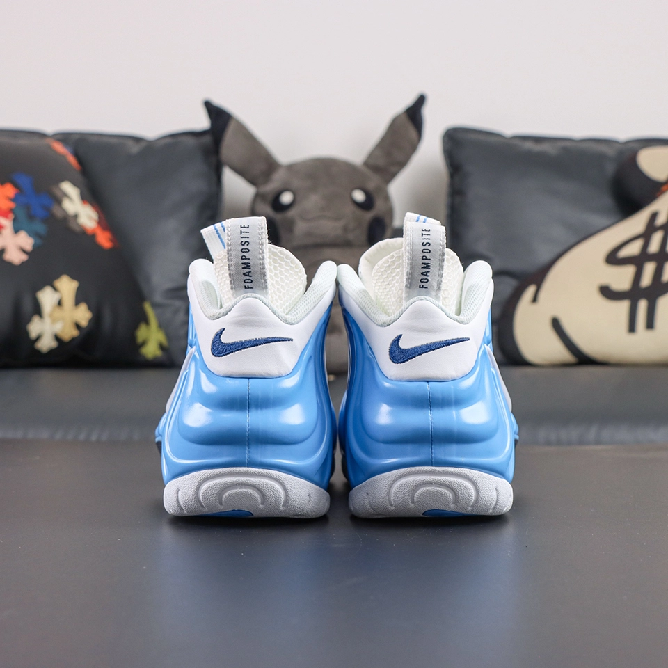Nike Air Foamposite Pro rear view with embroidered Swoosh and pull tab