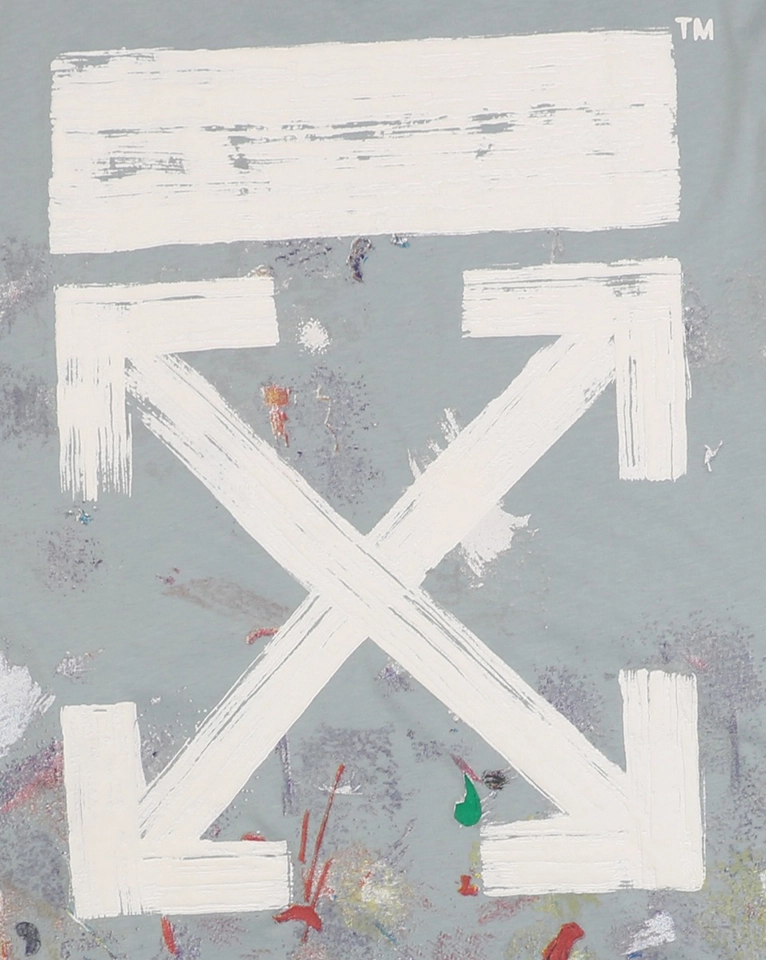 Off-White Grey Galaxy Paint Splatter Arrow Graphic T-Shirt Back Print
