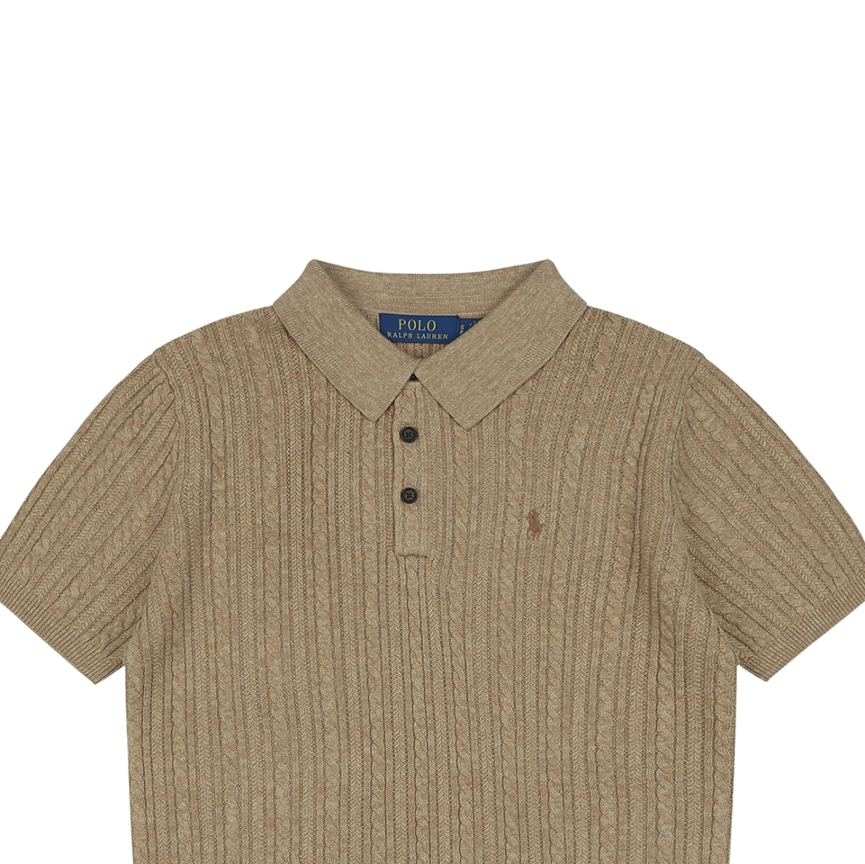 Ralph Lauren Cable Knit Polo T-Shirt Brown
