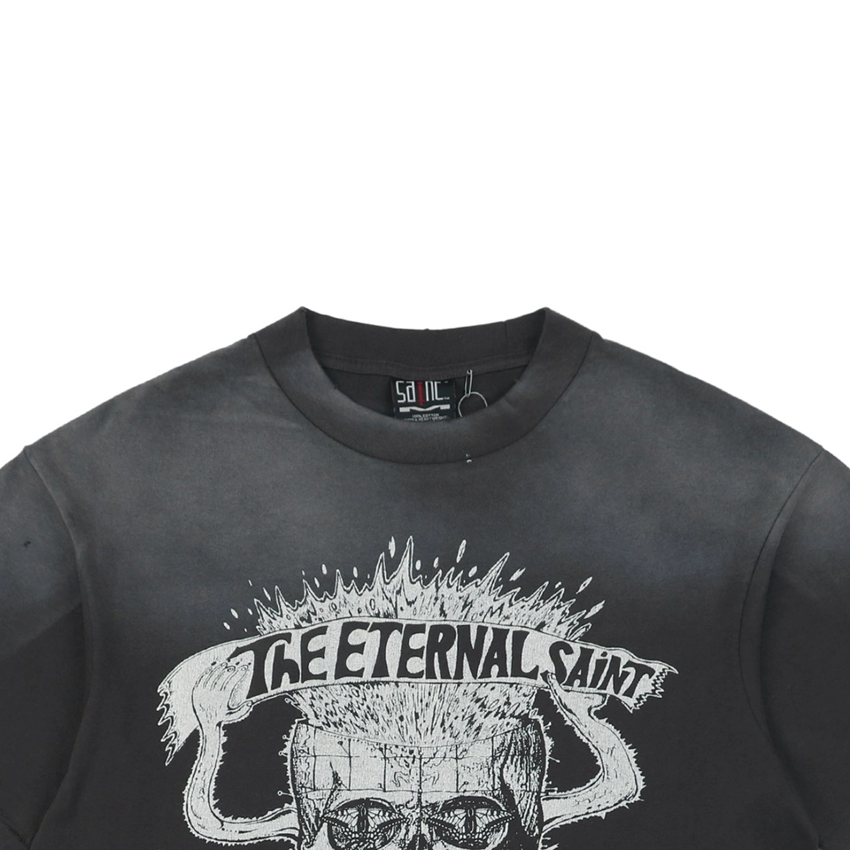 Saint Michael Skull Beetle Vintage Washed Distressed Print T-Shirt