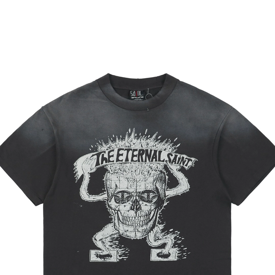 Saint Michael Skull Beetle Vintage Washed Distressed Print T-Shirt