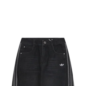 Adidas Originals Three-Stripe Denim Wide-Leg Pants Black