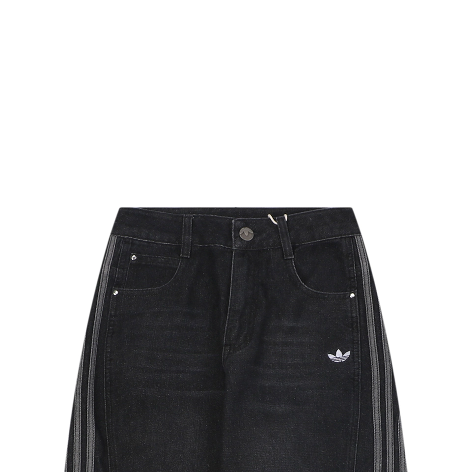Adidas Originals Three-Stripe Denim Wide-Leg Pants Black