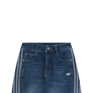 Adidas Originals Three-Stripe Denim Wide-Leg Pants Blue