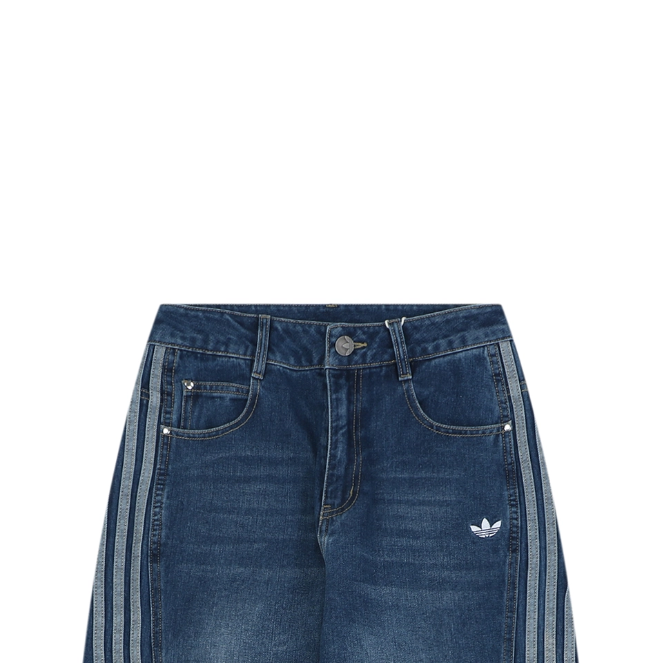 Adidas Originals Three-Stripe Denim Wide-Leg Pants Blue