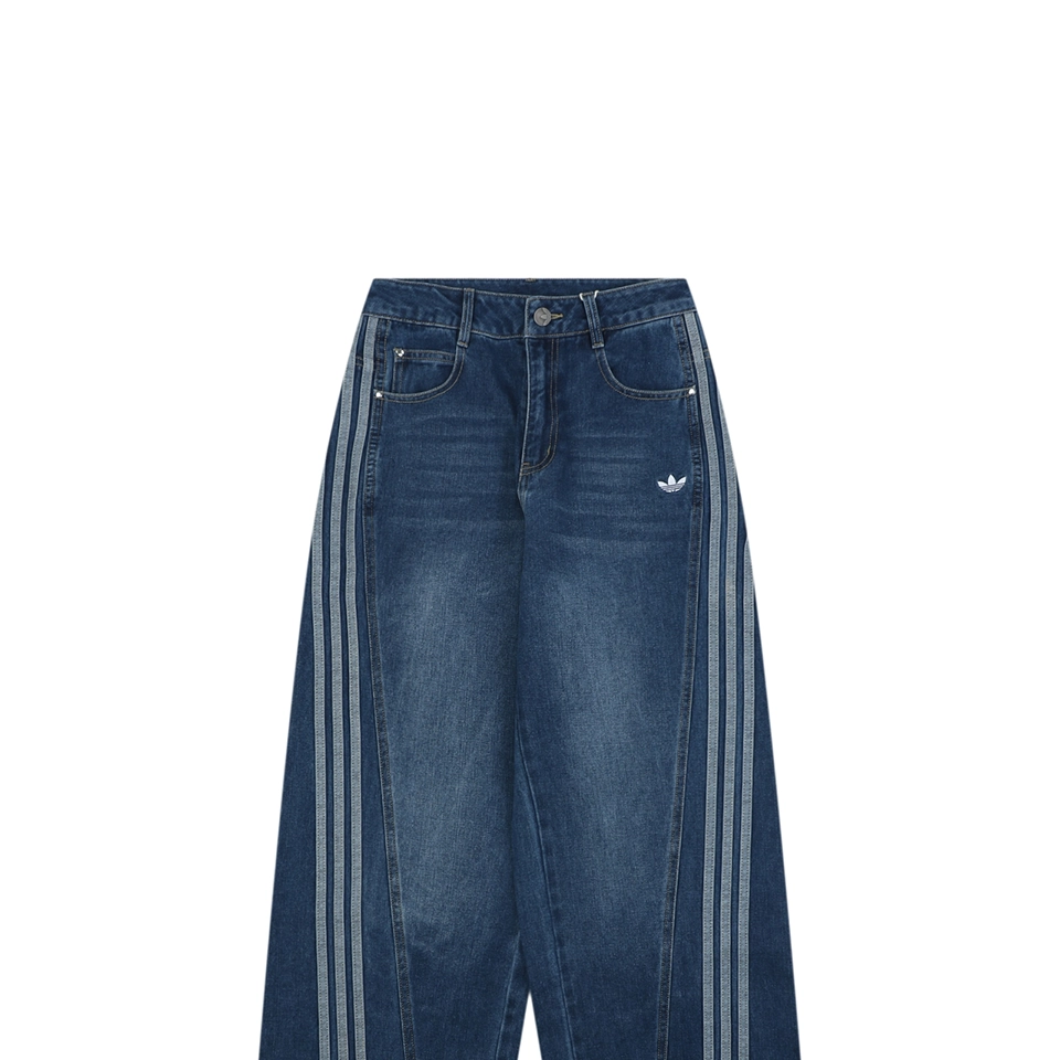 Adidas Originals Three-Stripe Denim Wide-Leg Pants Blue