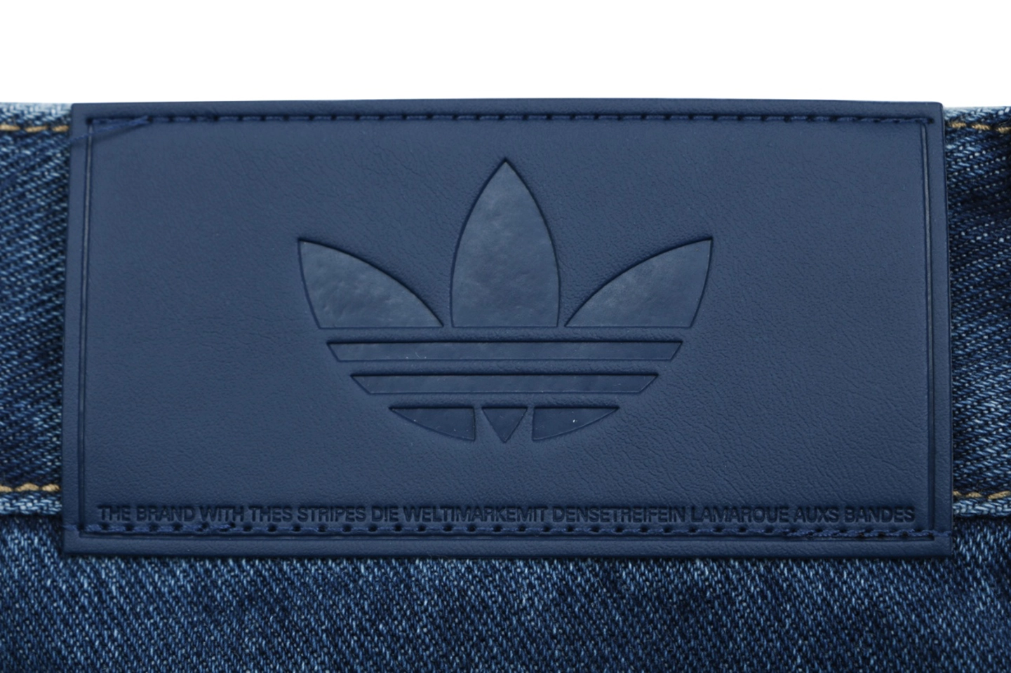 Adidas Originals Three-Stripe Denim Wide-Leg Pants Blue Brand label