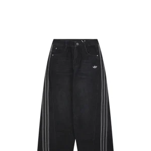Adidas Originals Three-Stripe Denim Wide-Leg Pants Black