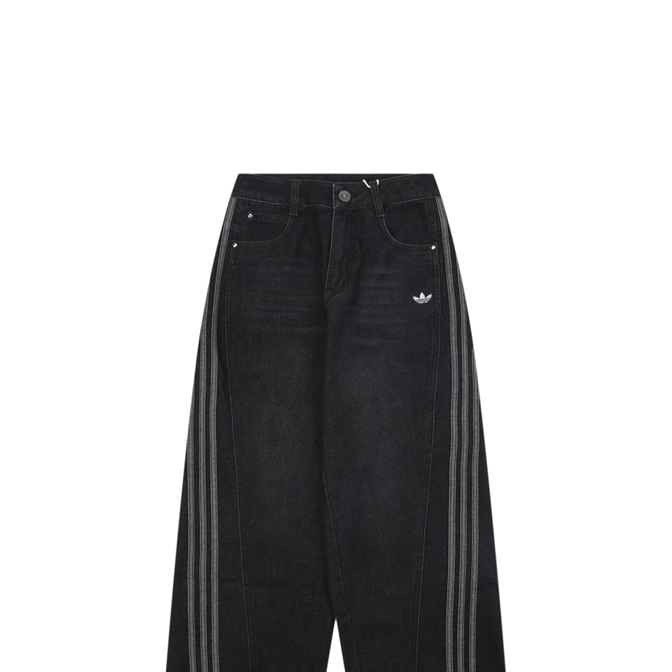 Adidas Originals Three-Stripe Denim Wide-Leg Pants Black