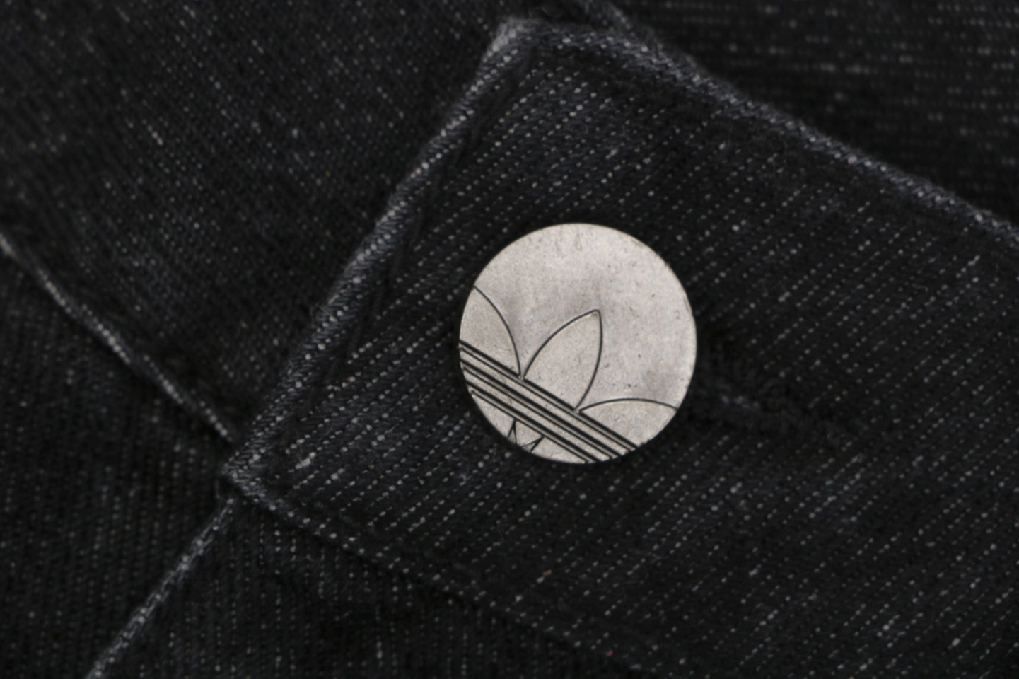 Adidas Originals Three-Stripe Denim Wide-Leg Pants Black Button