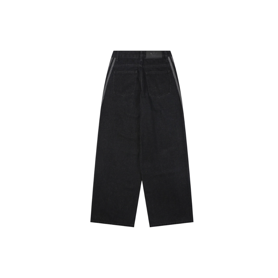 Adidas Originals Three-Stripe Denim Wide-Leg Pants Black Back view