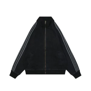 Adidas W71 Trefoil Denim Track Jacket Black Front view