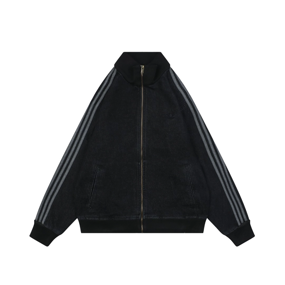 Adidas W71 Trefoil Denim Track Jacket Black Front view