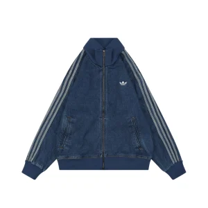 Adidas W71 Trefoil Denim Track Jacket Blue Front view