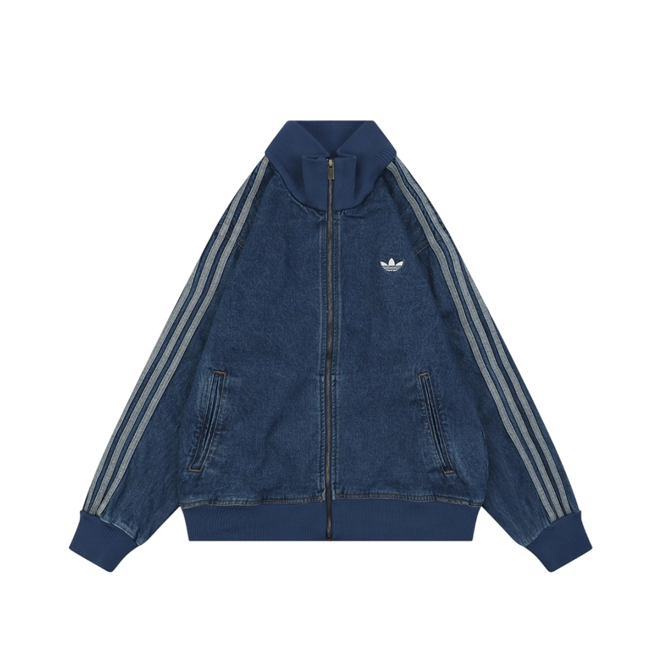Adidas W71 Trefoil Denim Track Jacket Blue Front view