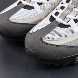 Nike Air Max 95 “Big Bubble - Granite” toe detail with gradient grey suede overlays and white mesh upper